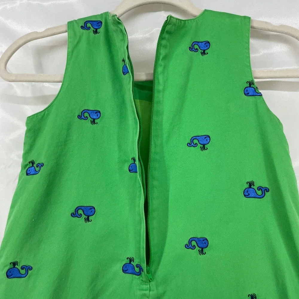 Lilly Pulitzer Vintage Girls Size 7 Shift Dress Green Whale Embroidery Preppy